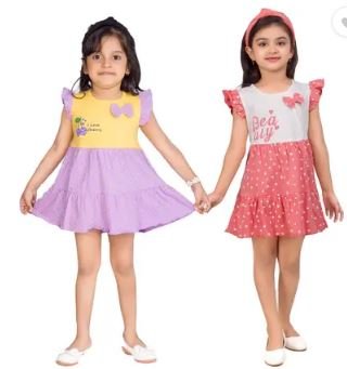 Girls Frock Bow Printed (Pack Of 2)