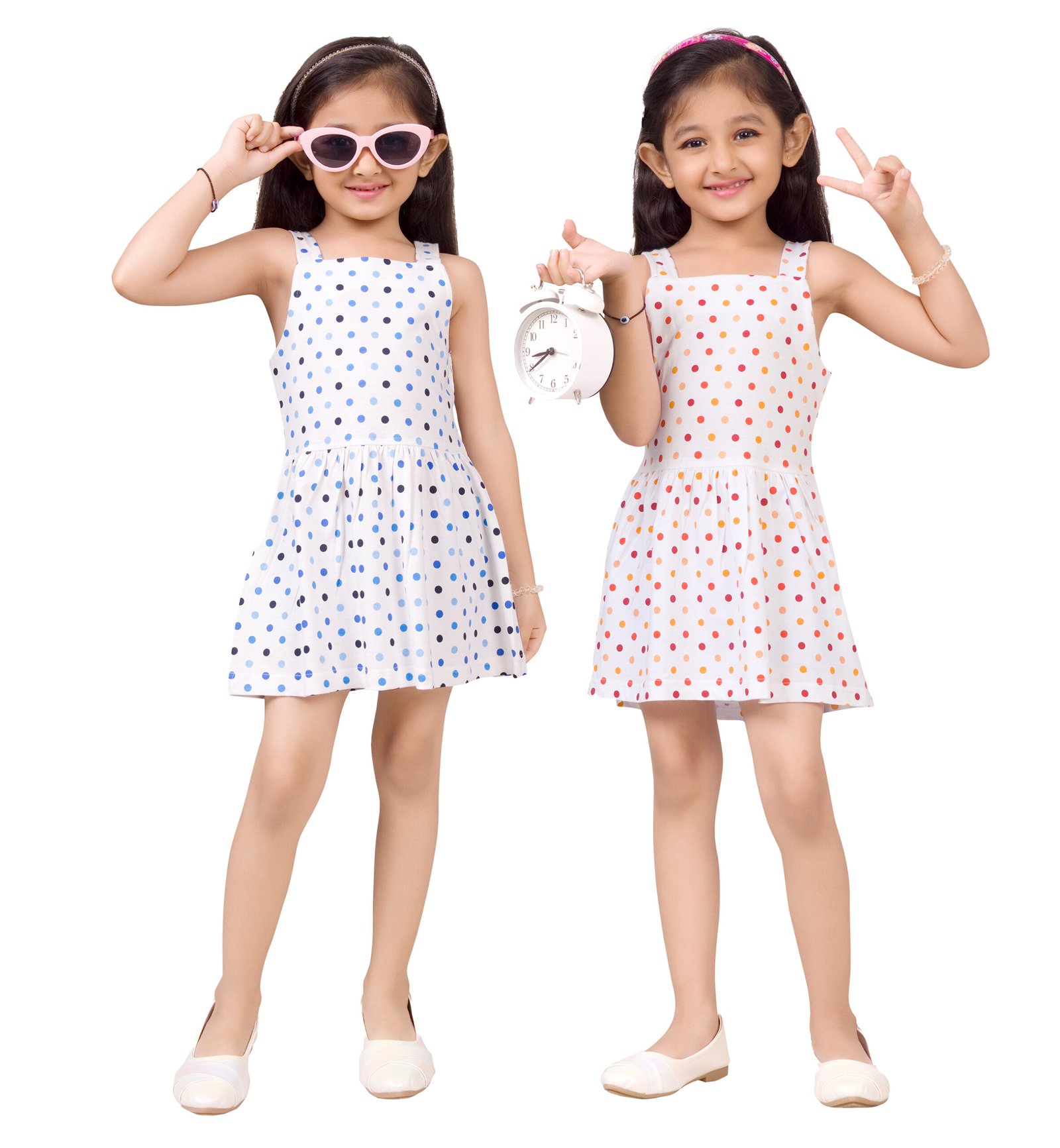 Girls Sleeveless Polka Dot Frock Combo