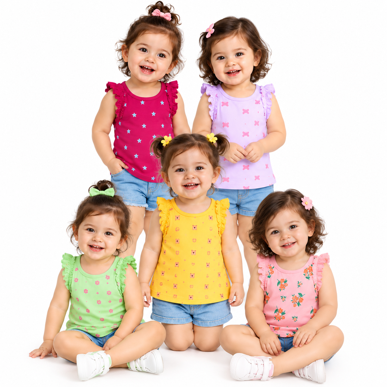 Girls Cotton Tank Tops Set, Sleeveless II Pack of 5 tops Multi-Color
