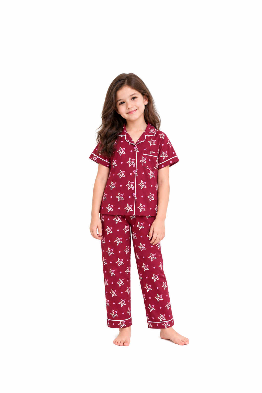 Girls Cotton Printed Night Suit Set | Short Sleeve Shirt & Pyjama Sleepwear Set | Soft Comfortable Nightwear for Kids