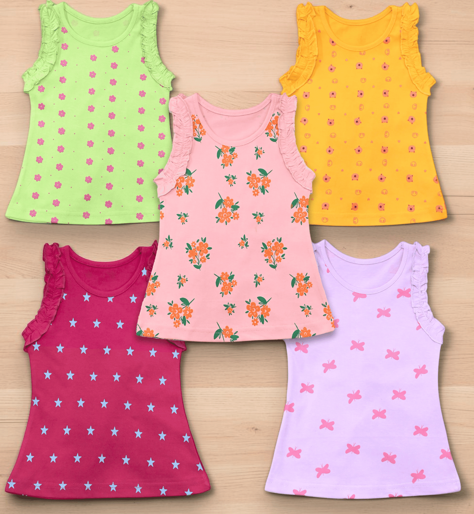 Girls Cotton Tank Tops Set, Sleeveless II Pack of 5 tops Multi-Color