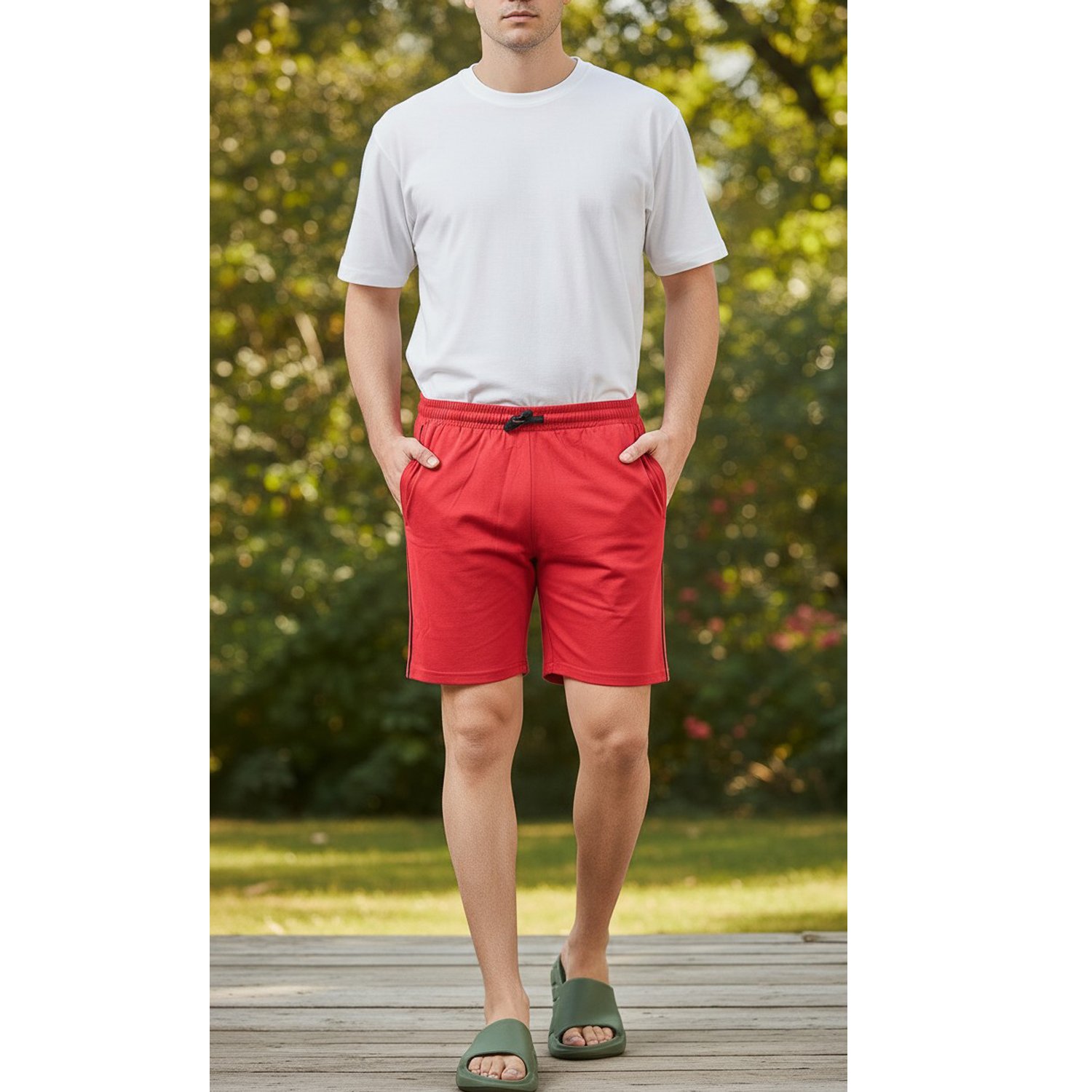Men’s Red Casual Drawstring Shorts | Lightweight Summer Shorts