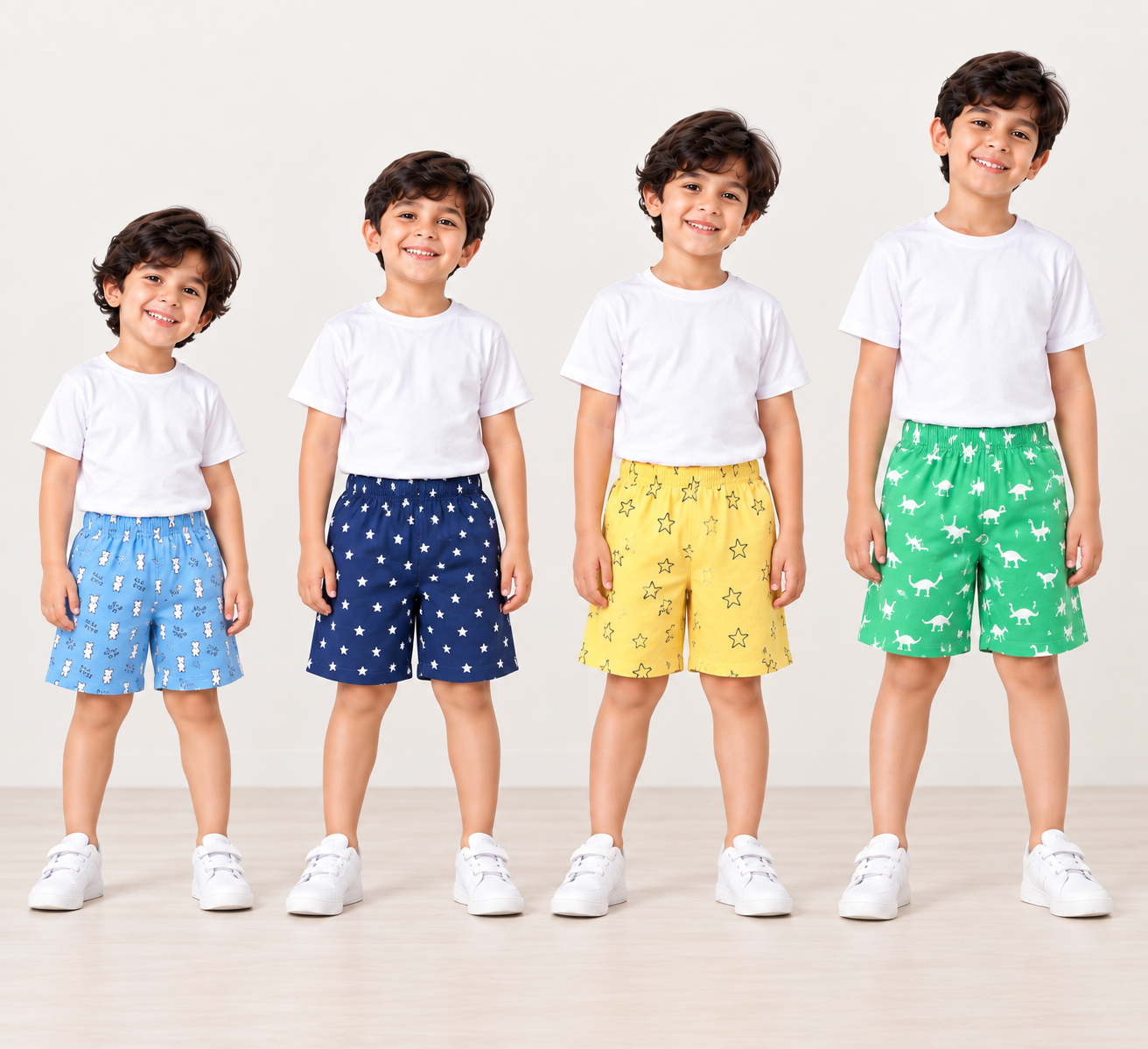 Boys Cotton Printed Shorts Pack of 4 | Soft Summer Casual Shorts for Kids