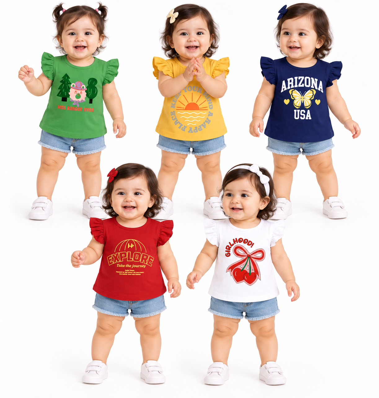 Baby Girls Pure Cotton Printed Tops Pack of 5 |