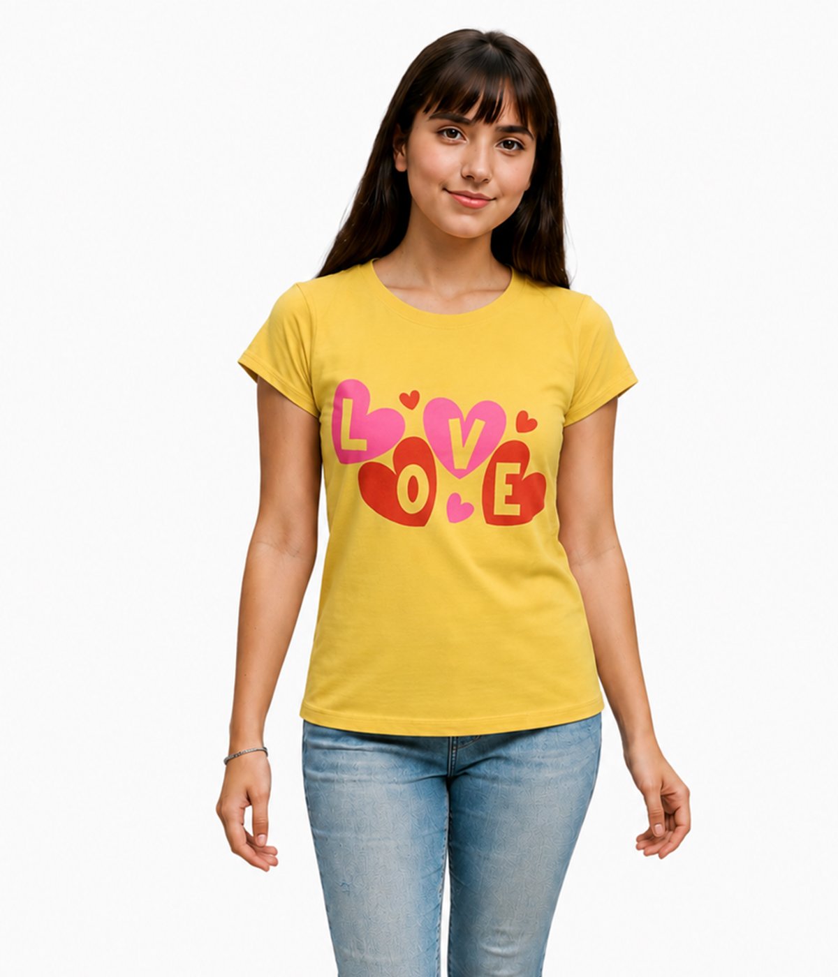 Girls Love Print T-Shirt | Cute Heart Graphic Casual Top