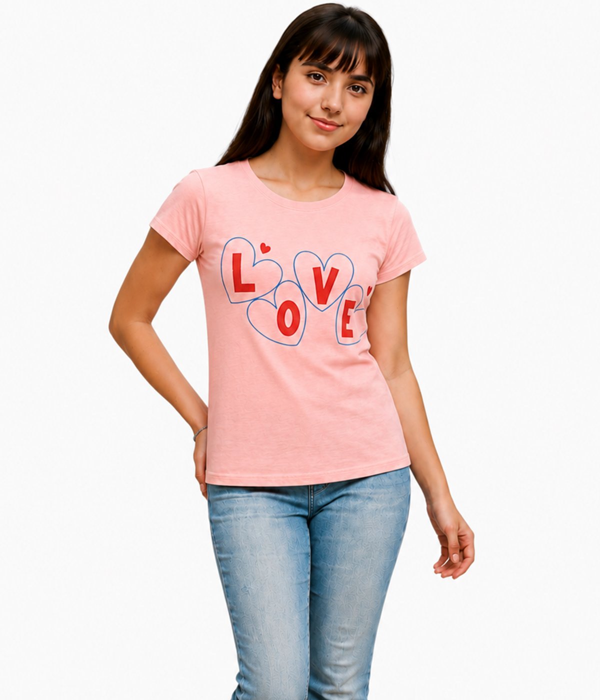 Girls Love Print T-Shirt | Cute Heart Graphic Casual Top
