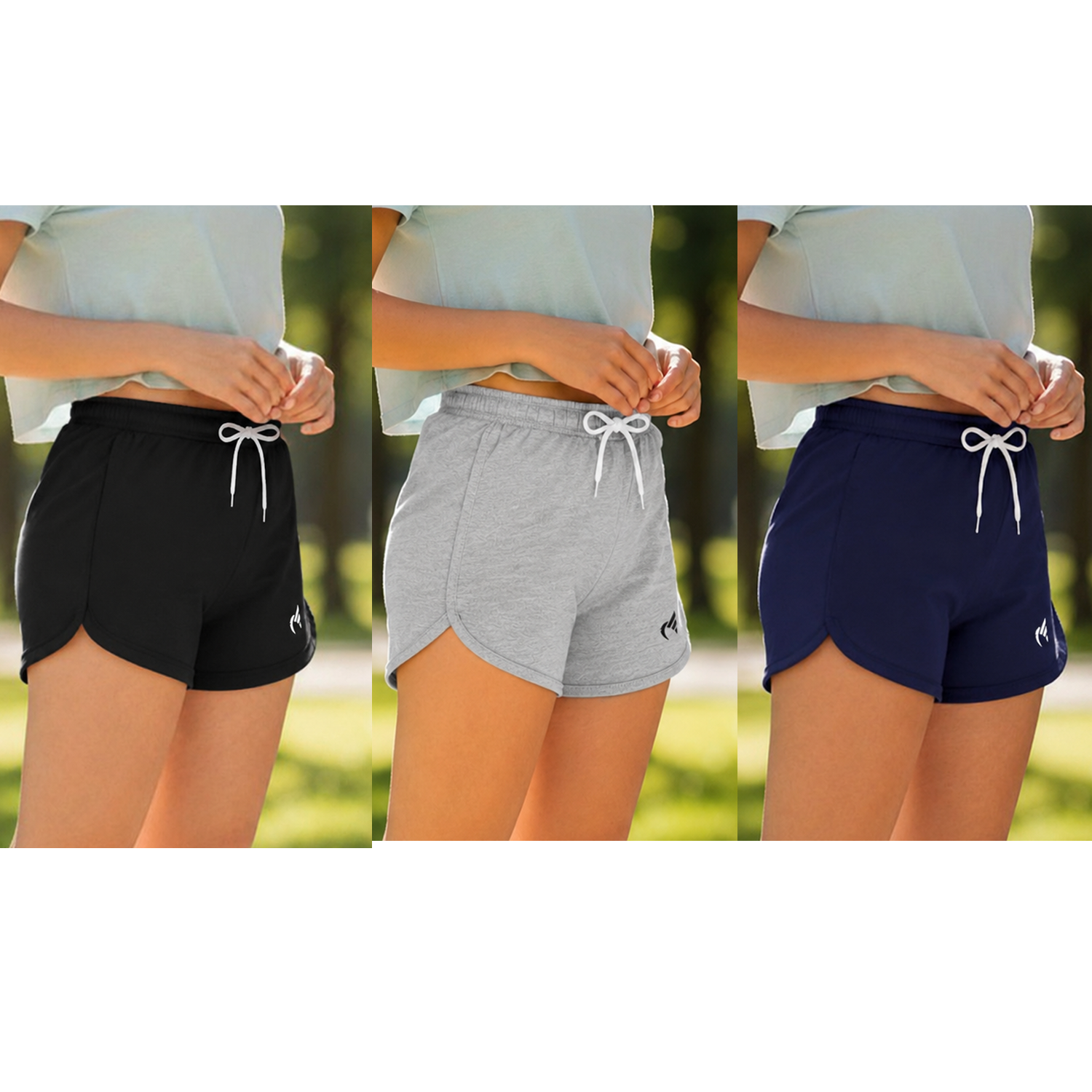Women’s Cotton Blend Shorts  II Elastic Waist with Adjustable Drawstring II Pack of 3