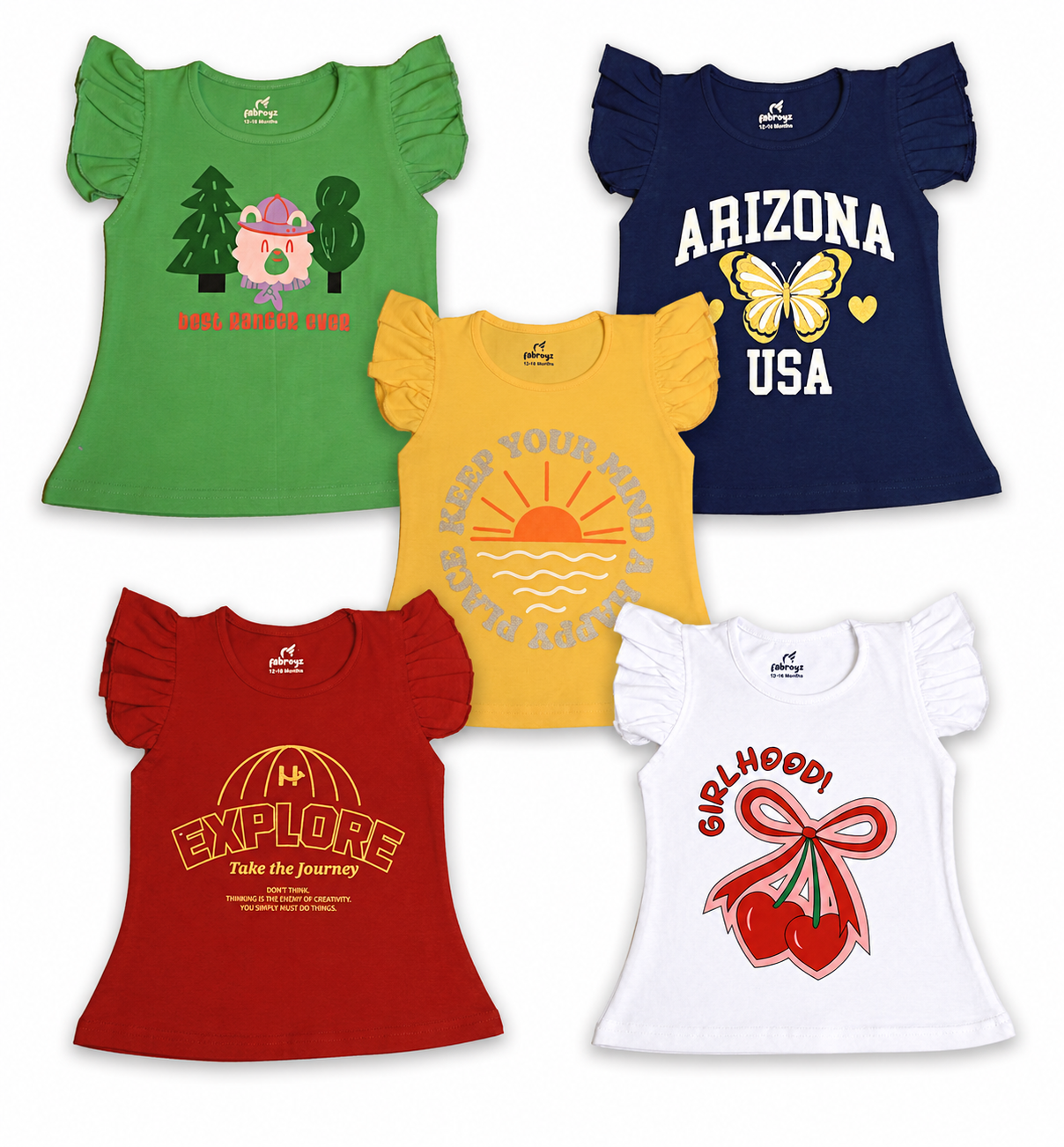 Baby Girls Pure Cotton Printed Tops Pack of 5 |