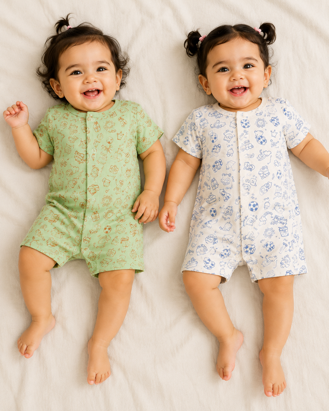 Baby Unisex Cotton Romper | Half Sleeve Front Open Snap Button Onesie |