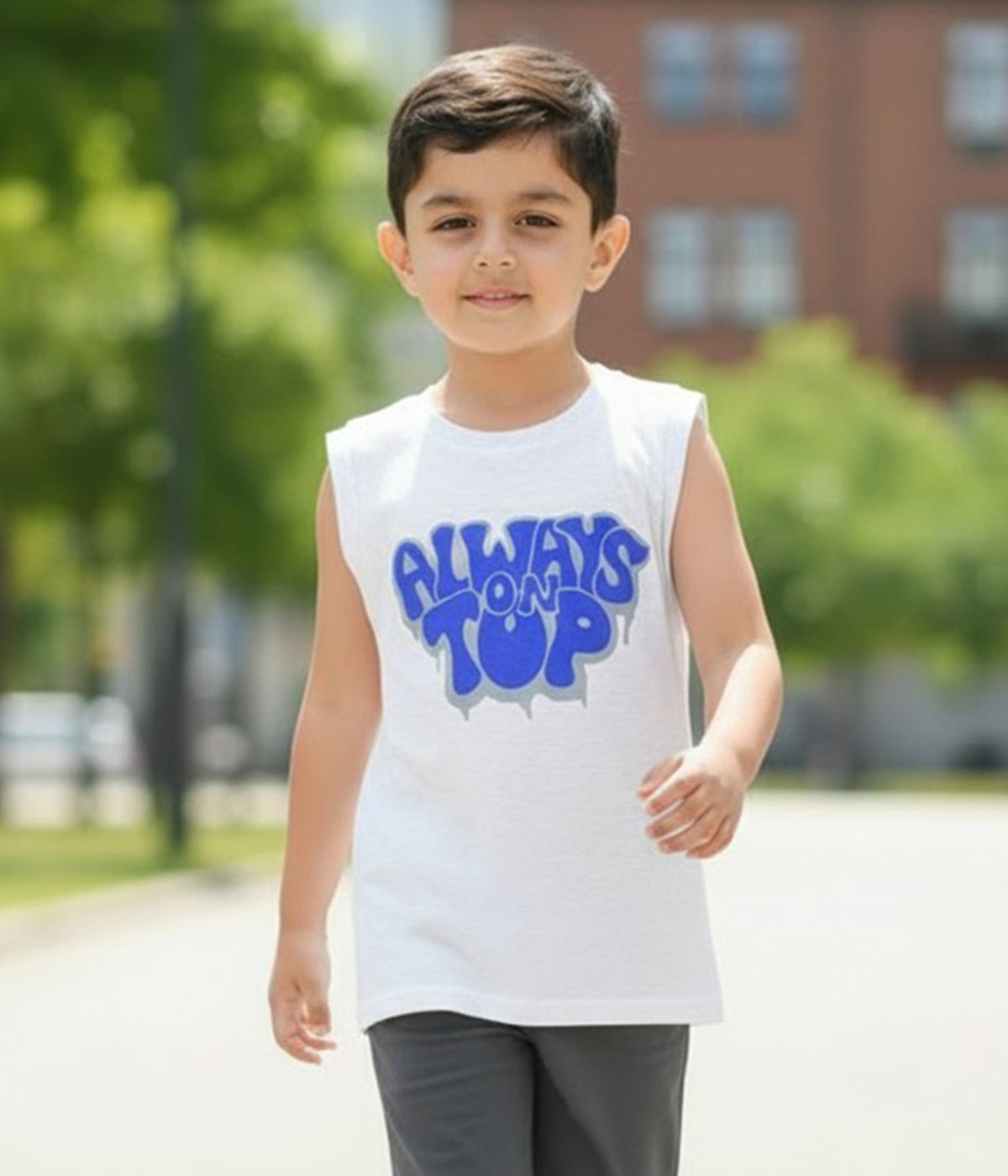 Always On Top White Sleeveless Kids T-Shirt