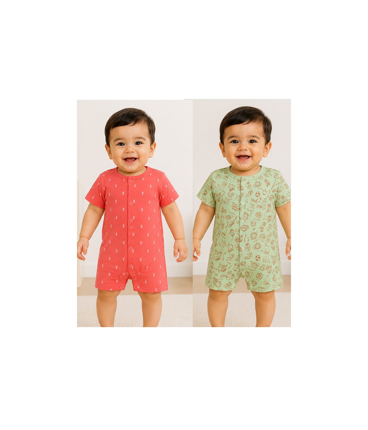 Baby Unisex Short Sleeve Romper Set Pack of 2 | Comfortable Printed Baby Bodysuit | Newborn & Infant Wear