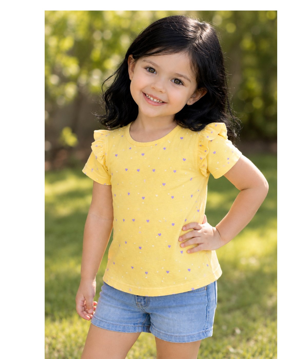 Girls Yellow Love Printed Cotton Blend Top |