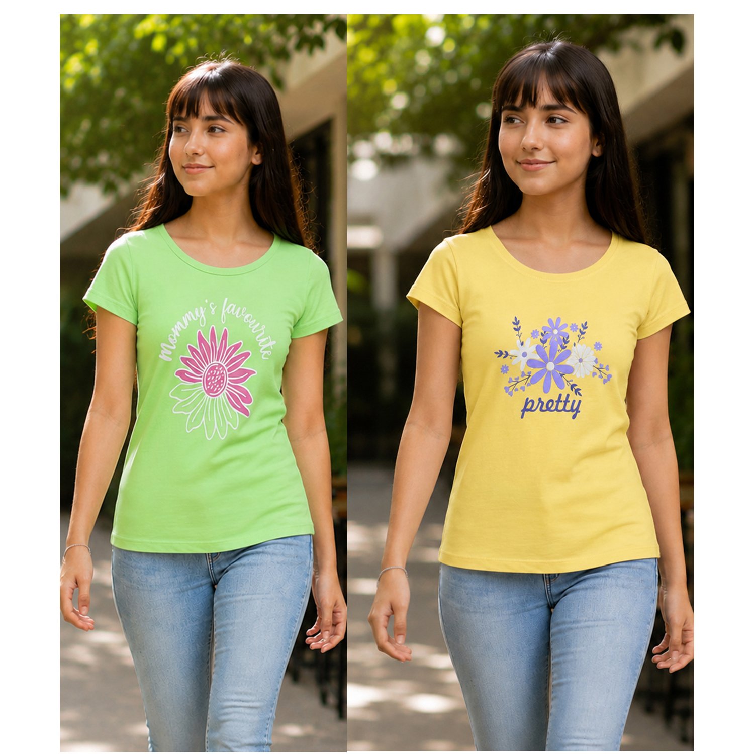 Girls Printed Cotton T-Shirt Combo Pack of 2 |
