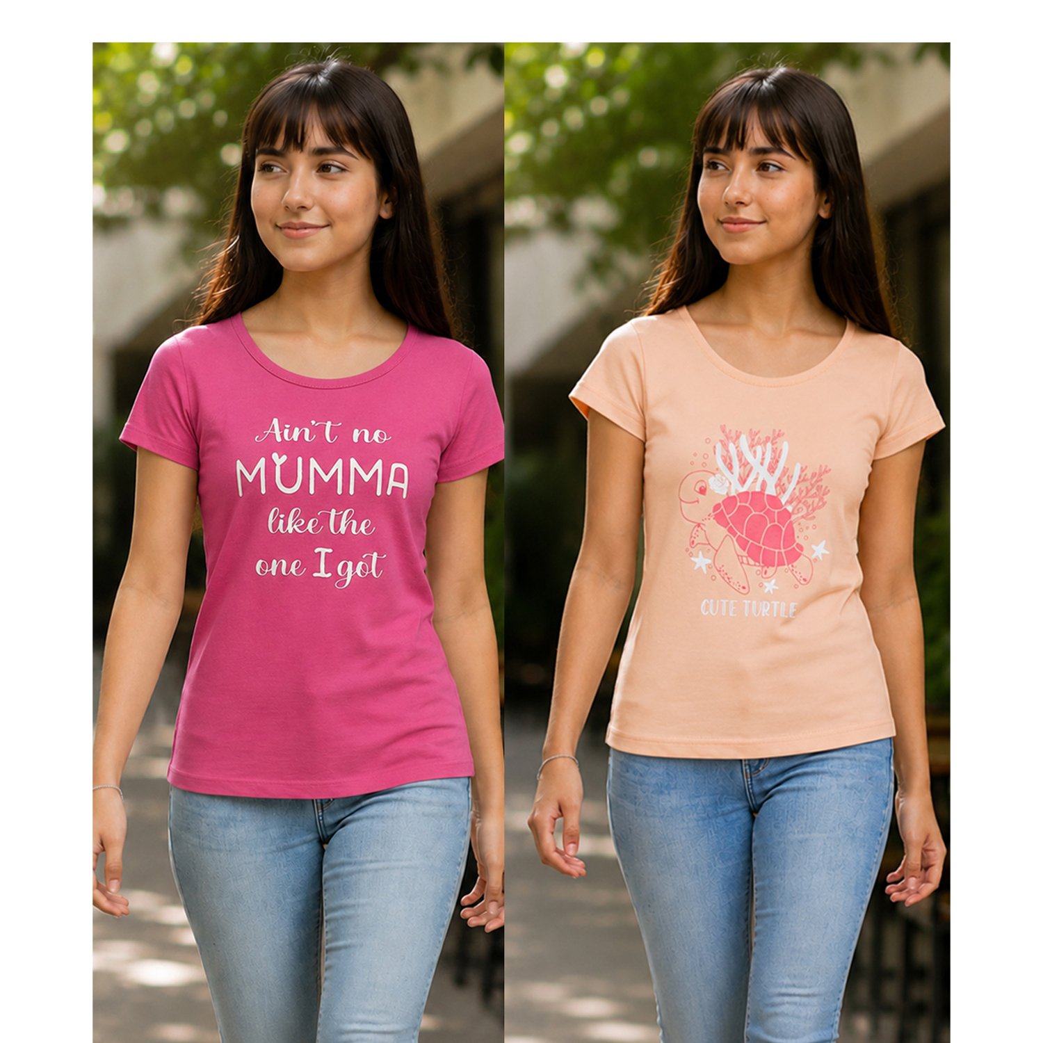Girls Printed Cotton T-Shirt Combo Pack of 2 |