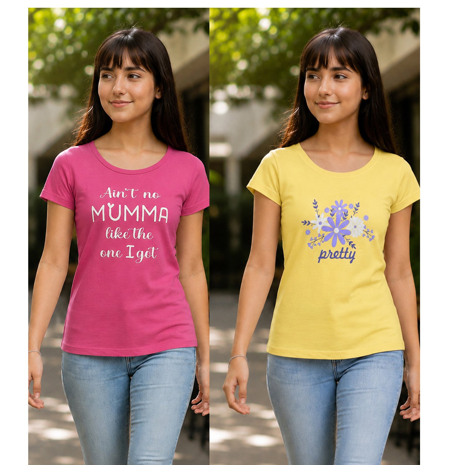 Girls Printed Cotton T-Shirt Combo Pack of 2 |