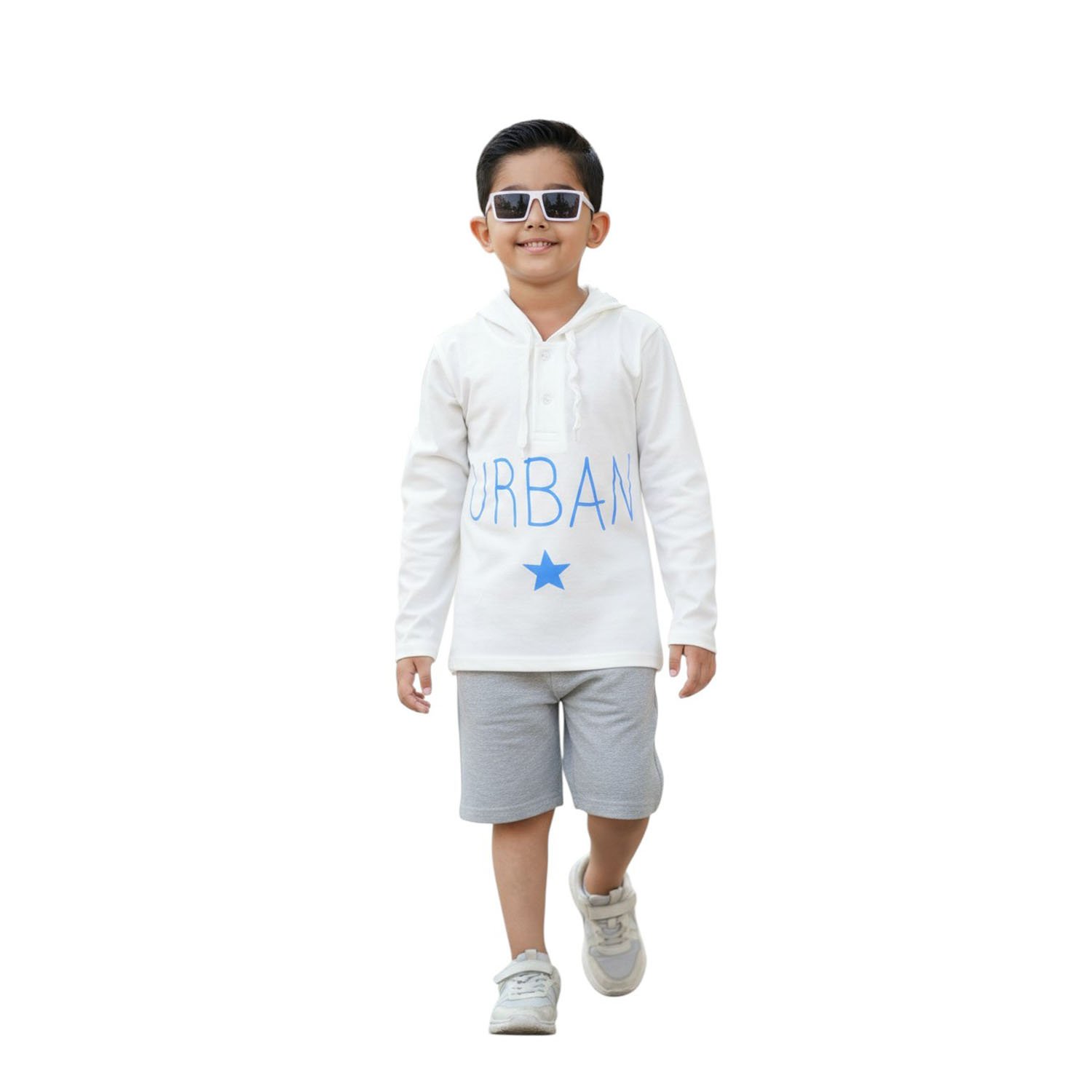 Boys White Hooded Sweatshirt | Cotton Blend Full Sleeve Printed Hoodie |