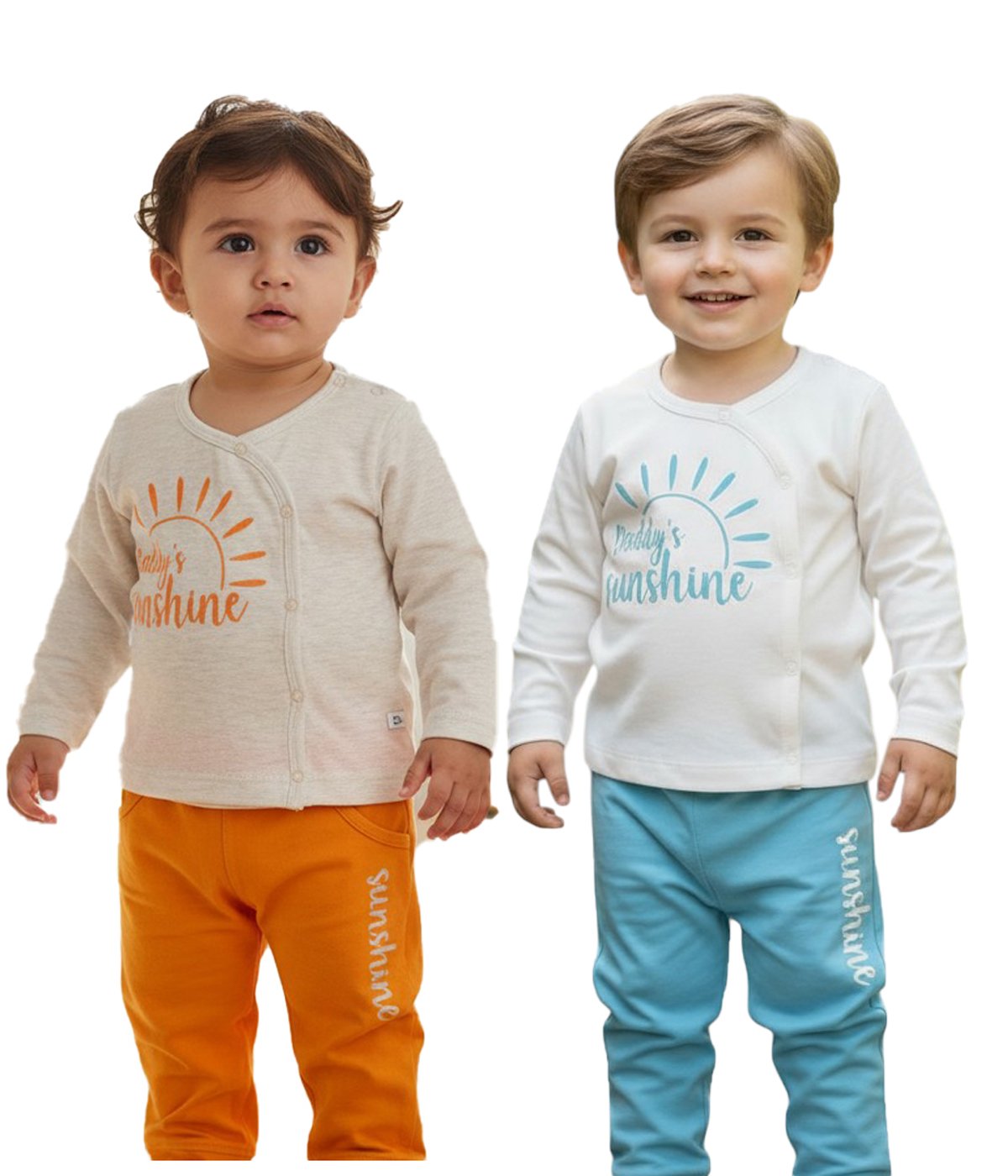 Baby Boys Pure Cotton Printed Front Open Shirt & Pant Clothing Set|