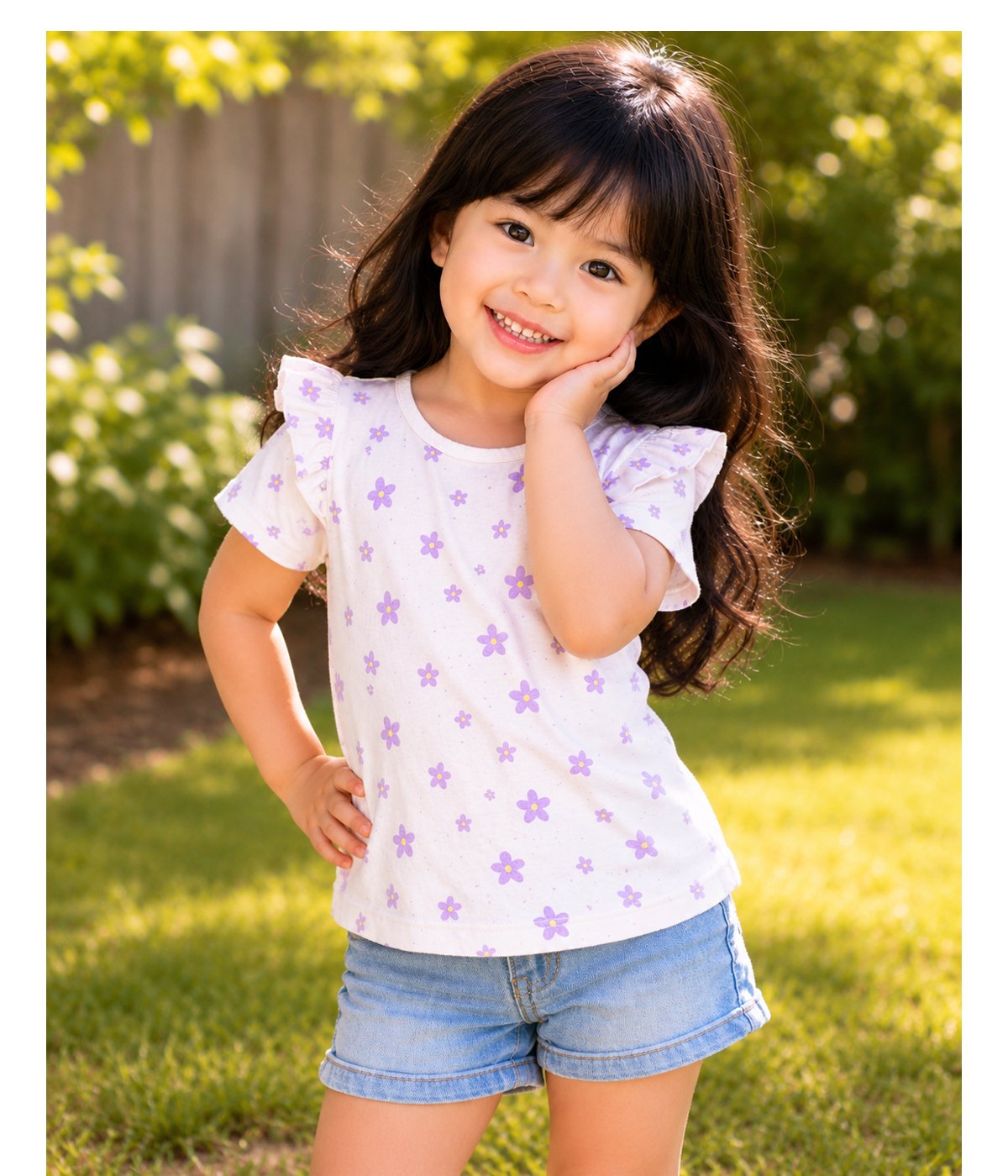 Girls White Floral Printed Cotton Blend Top |
