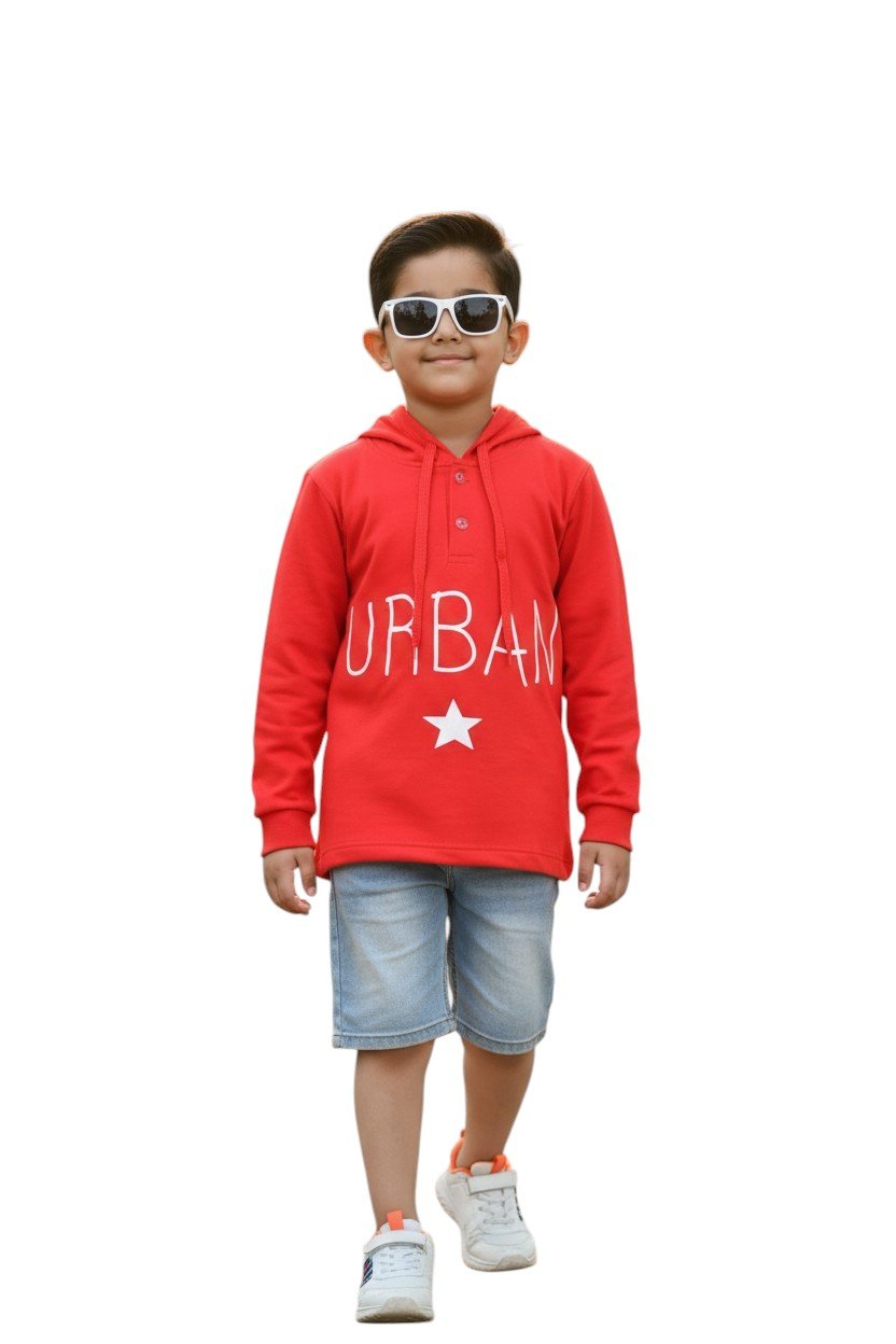 Boys Red Hooded Sweatshirt | Cotton Blend Full Sleeve Printed Hoodie |