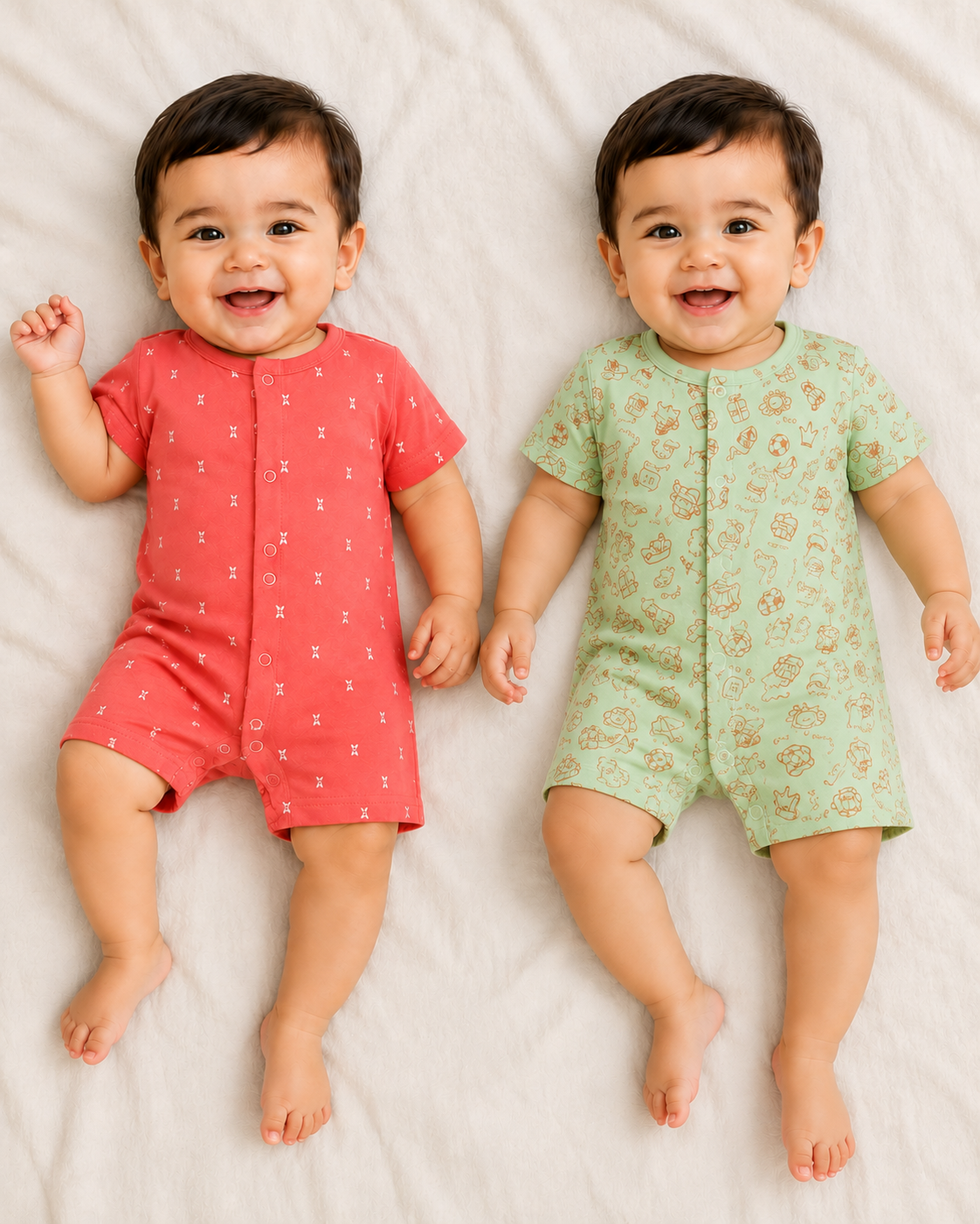 Baby Unisex Short Sleeve Romper Set Pack of 2 | Comfortable Printed Baby Bodysuit | Newborn & Infant Wear