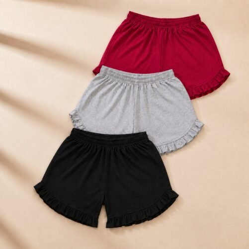 Girls Ruffle Shorts Pack of 3 – Comfortable Elastic Waist Casual Shorts for Kids