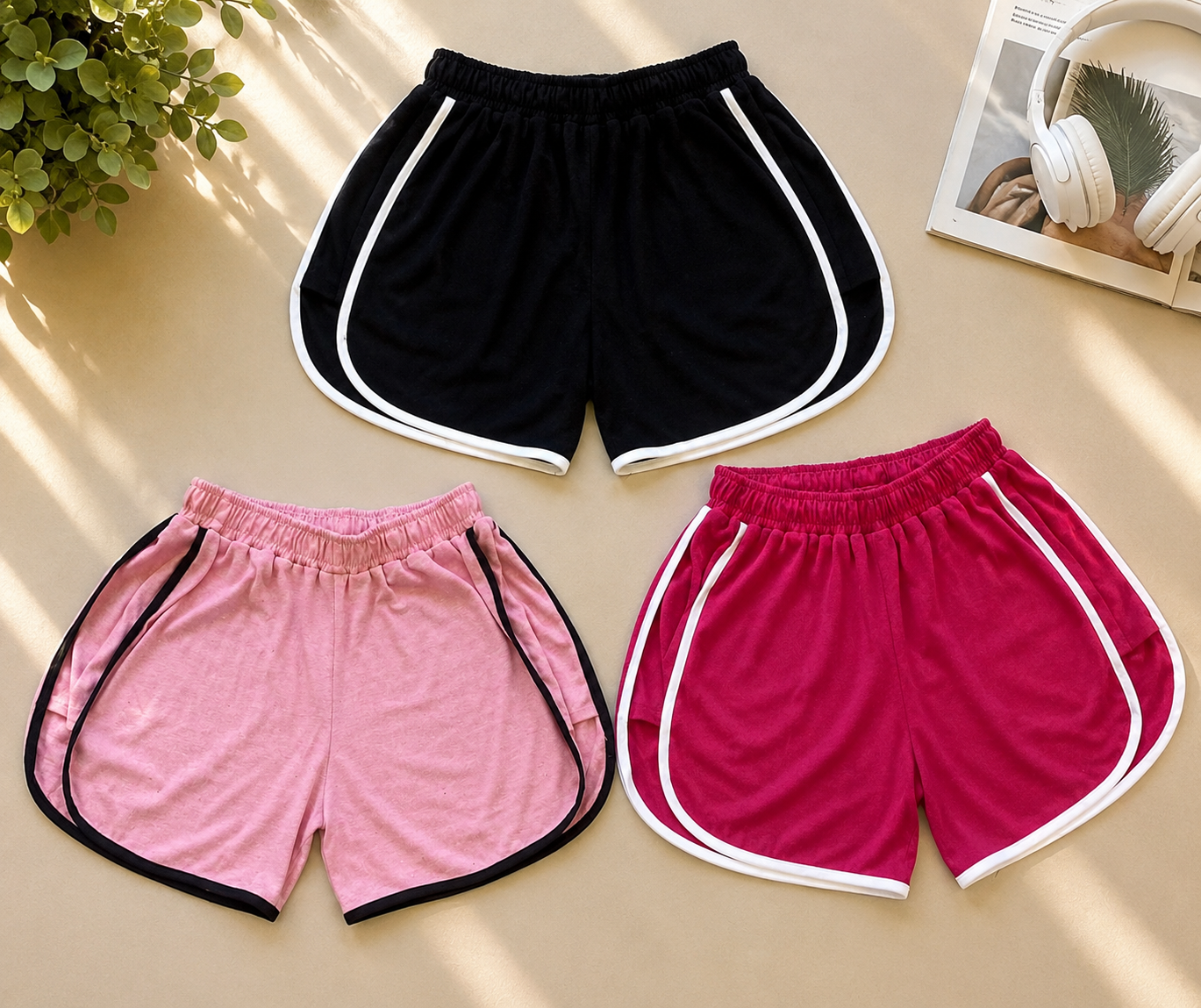 Girls Sports Shorts | Elastic Waist Casual Running Shorts with Contrast Piping | Comfortable Daily Wear