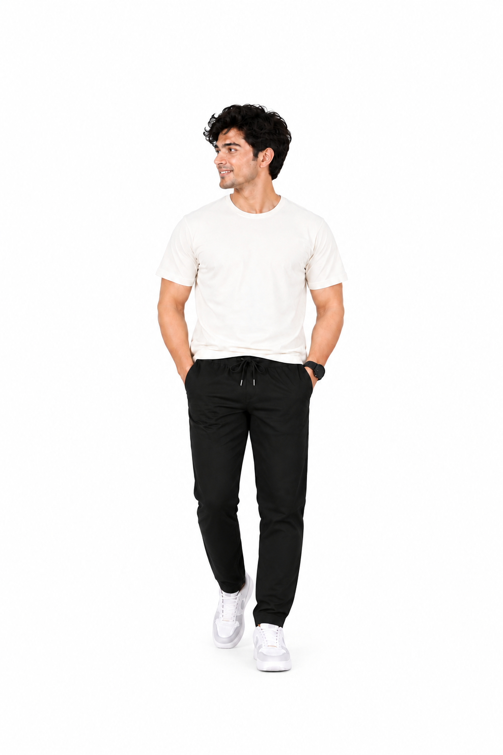 Men’s Black track Pants | Regular Fit Cotton Track Trousers with Elasticated Waist & Drawstring