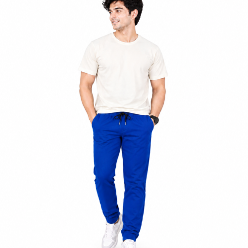 Men's Royal Blue track Pants | Regular Fit Cotton Track Trousers with Elasticated Waist & Drawstring