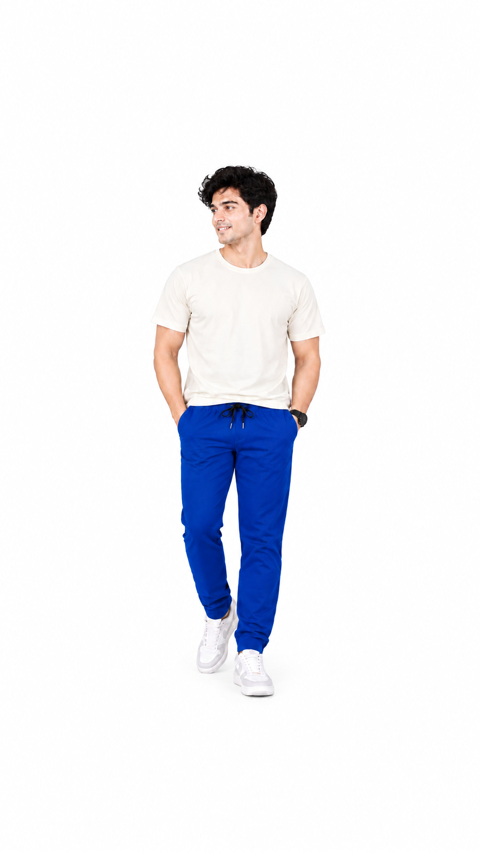 Men’s Royal Blue track Pants | Regular Fit Cotton Track Trousers with Elasticated Waist & Drawstring