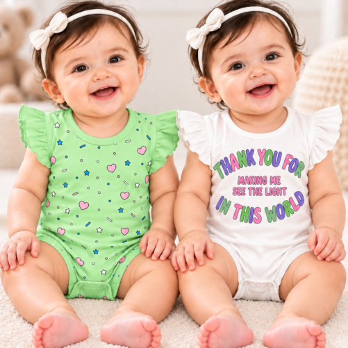 Baby Cotton Romper | Cute Printed Ruffle Sleeve Bodysuit | Soft & Breathable Baby Romper||