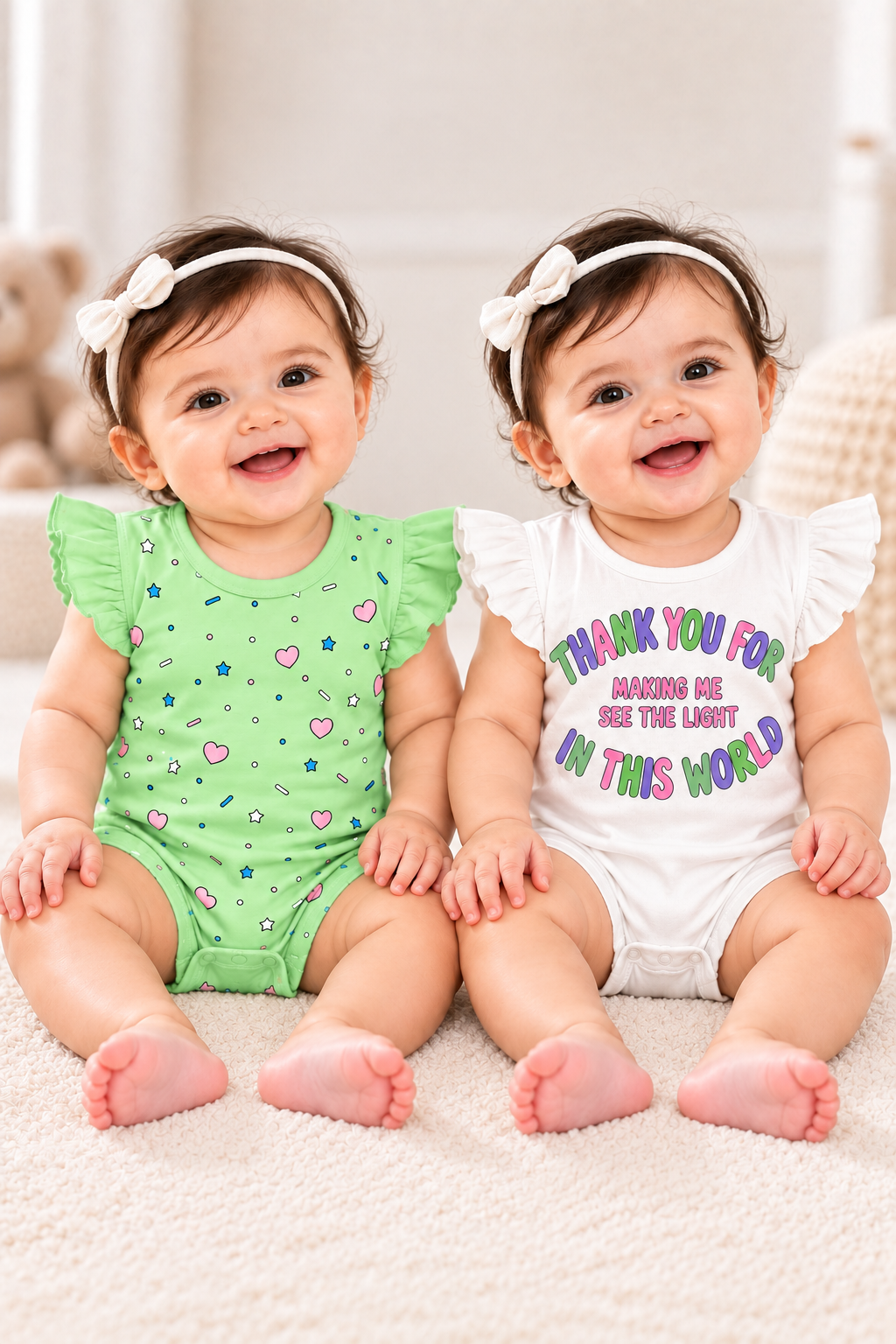 Baby Cotton Romper | Cute Printed Ruffle Sleeve Bodysuit | Soft & Breathable Baby Romper||