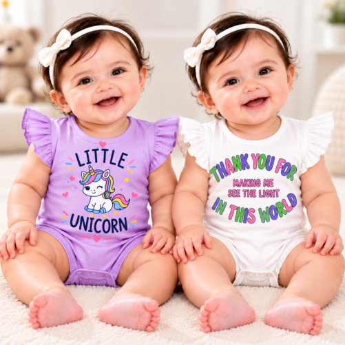Baby Cotton Romper | Ruffle Sleeve Unicorn & Printed Bodysuit | Soft Breathable Baby Clothing