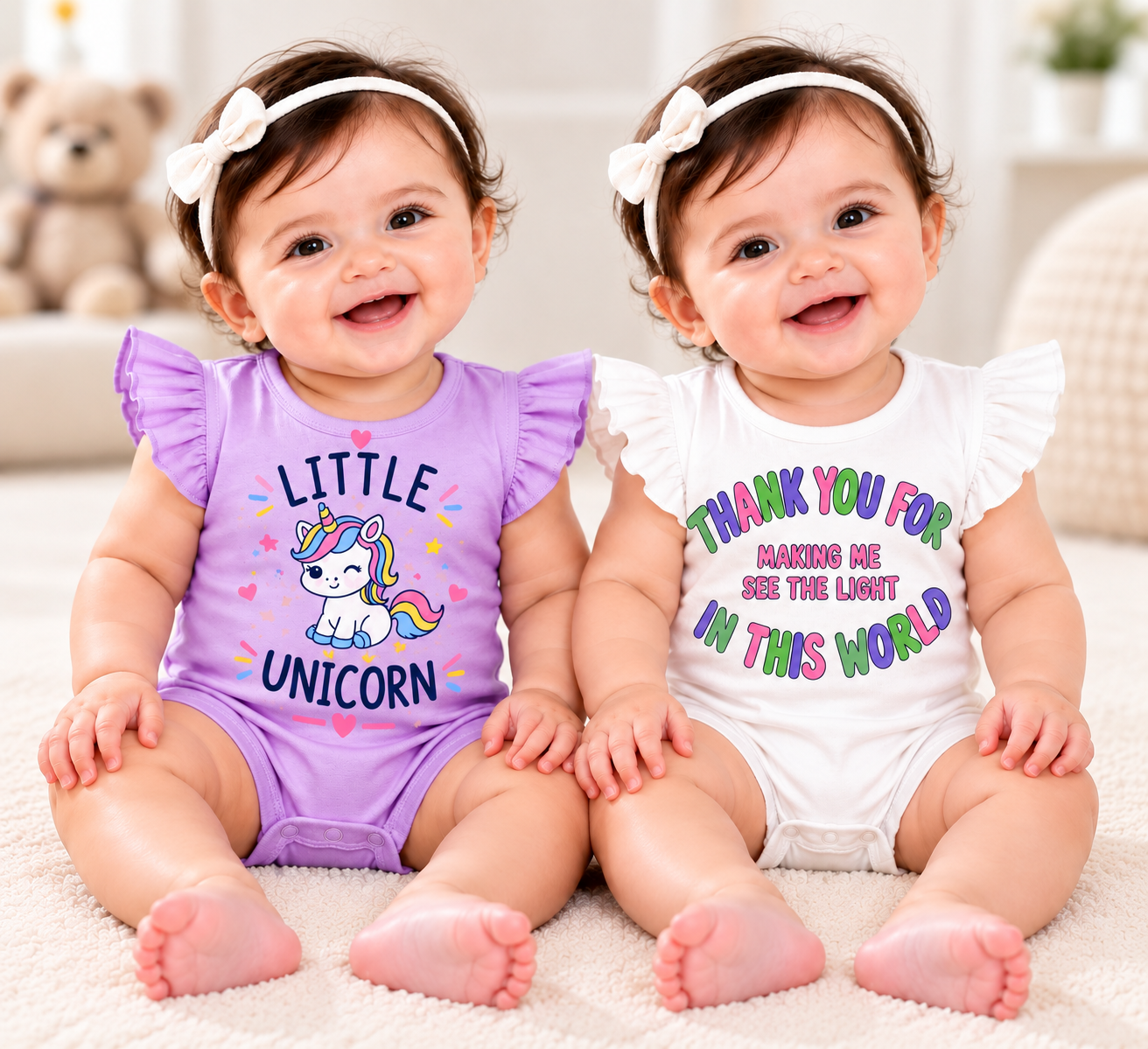 Baby Cotton Romper | Ruffle Sleeve Unicorn & Printed Bodysuit | Soft Breathable Baby Clothing